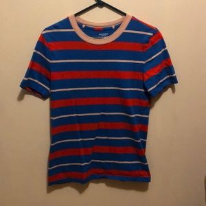 red white and blue striped tee pink collar
